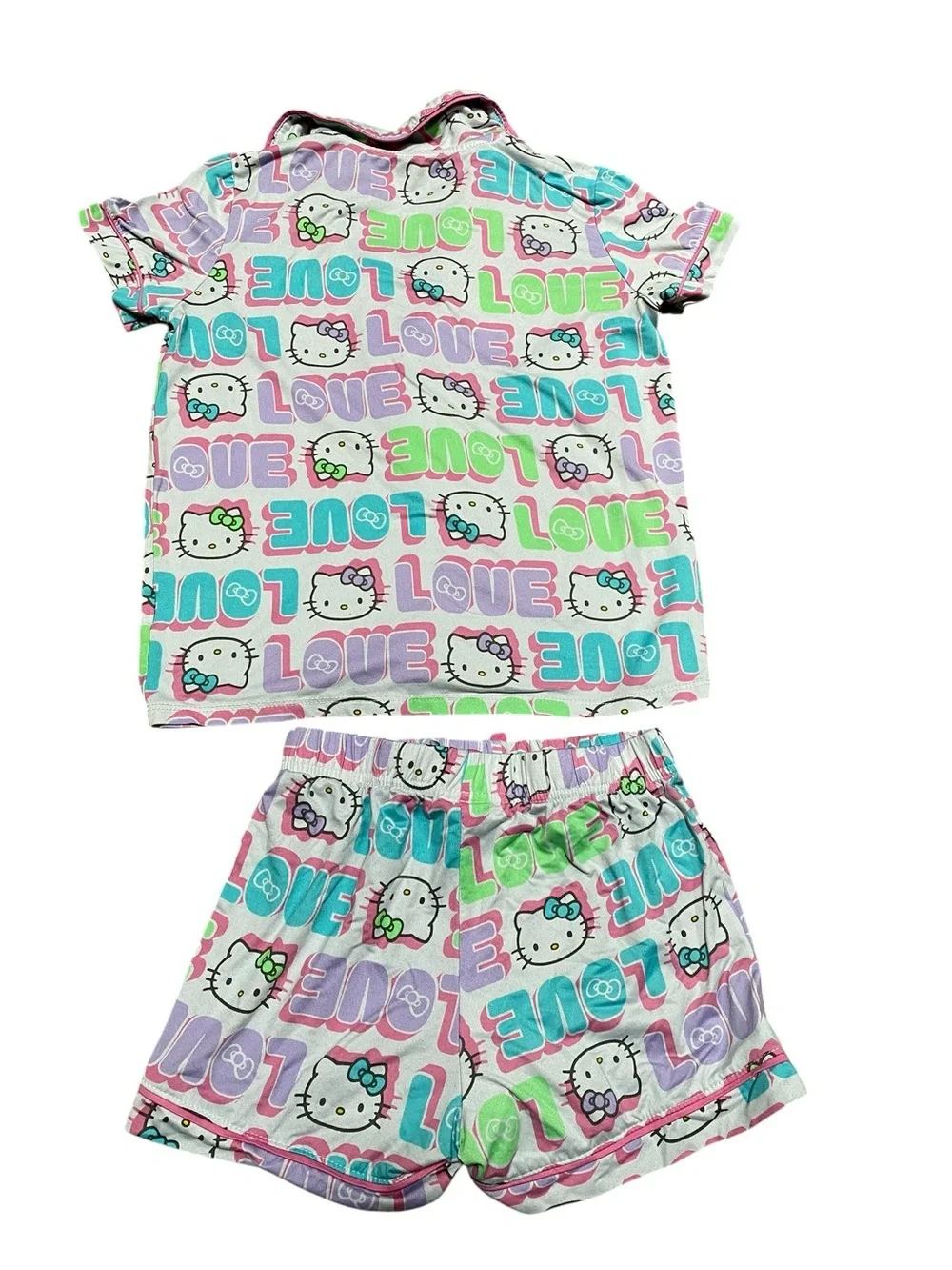 Kids' Hello Kitty Short Pajama Set in Pastel Rainbow Love Print